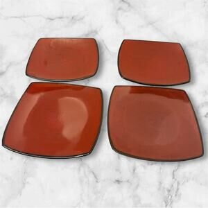Gibson Elite Soho Lounge Set Of 4 Red & Black Square Salad Dessert Plates 7 3/8”